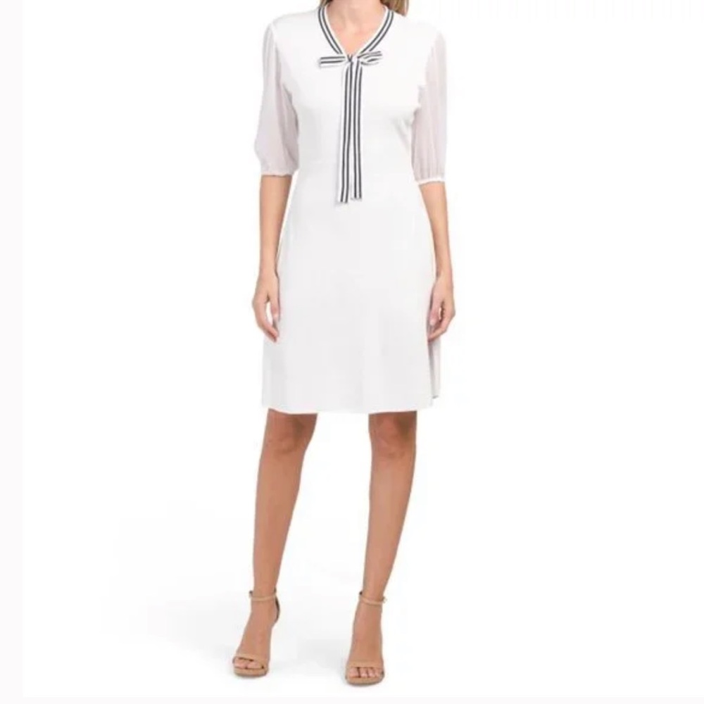 NWT NANETTE LEPORE Brilliant White Tie Neck Fit And Flare Mini Dress in size M